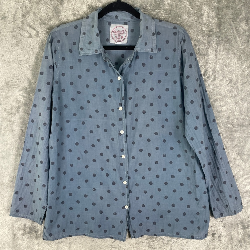 Auntie Oti Polka Dot Shirt Womens 1 Blue Very Good Khadi Cotton Button Down